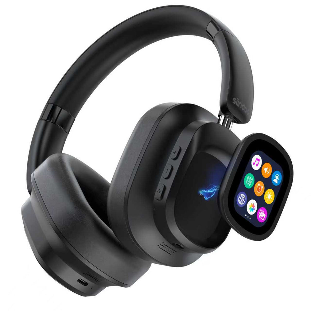 Over-ear wireless bluetooth headphones with anc noise cancellation, sports headset with transparent display, color screen touch control 930plus