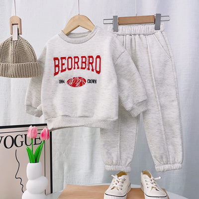 Kids' hoodie set wholesale: new winter collection for boys and girls - letter print, fleece-lined, thickened hoodie and sweatpants