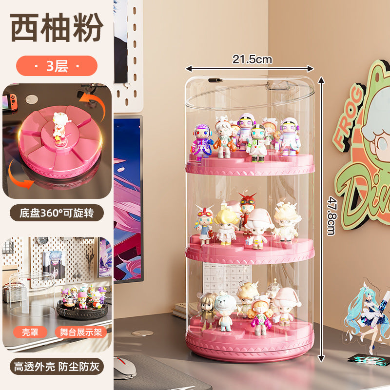 Rotating blind box display box POP MART round transparent storage box dust rack multi-layer display cabinet stack