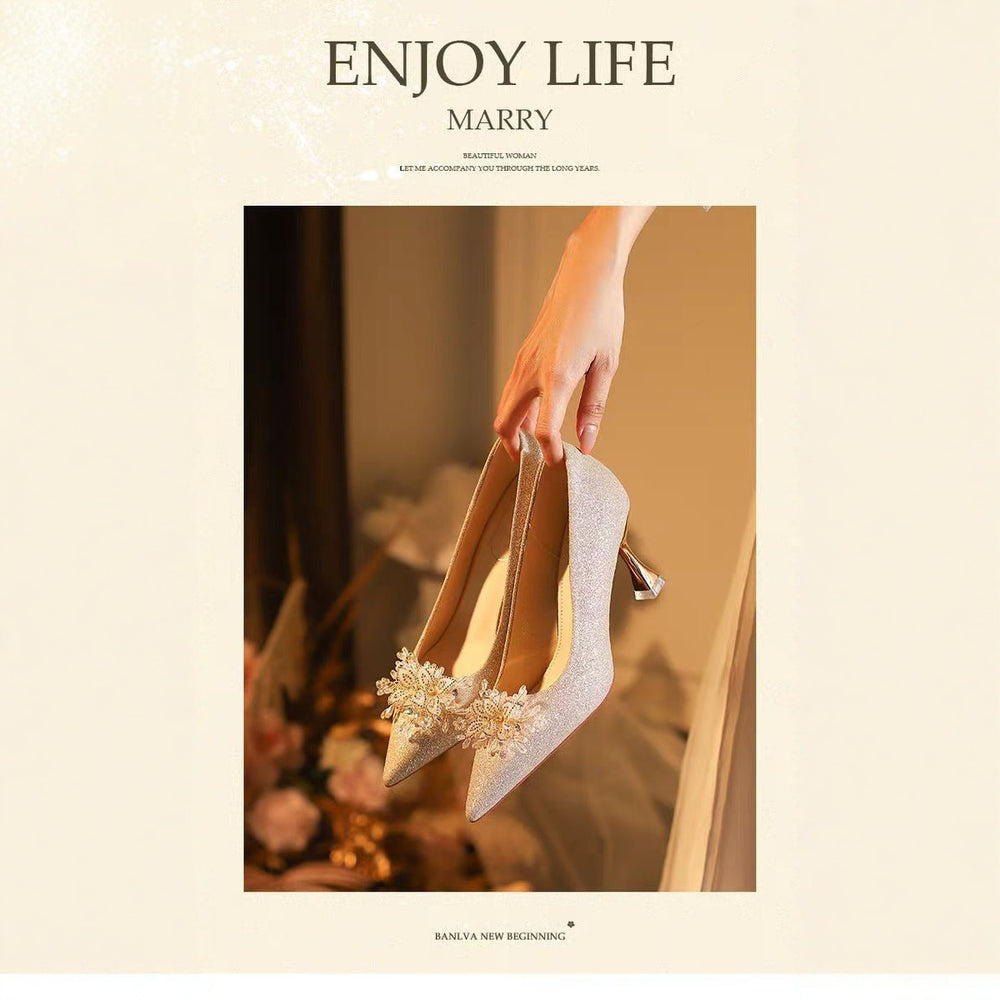 Crystal wedding shoes for women 2025 new xiuhe bridal shoes stiletto high heels