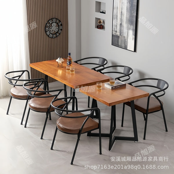 Retro music dining bar Industrial style Commercial bar Coffee hot pot restaurant Casual western restaurant Wrought iron solid wood dining table and chairs