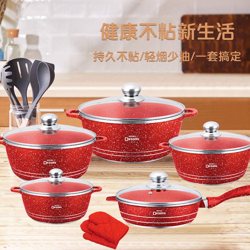 direct supply royal dessini non-stick pot soup pot frying pan aluminum pot 12-piece pot set