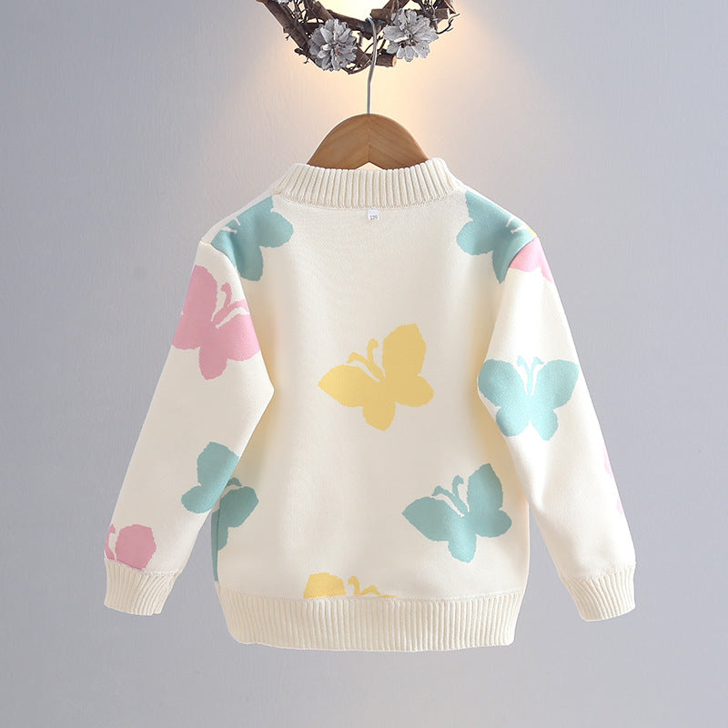 Girlsweaterfleece-linedthickened autumn winternew arrivalk-styleeasiest for matchbabyknitting bottom shirtkids styletops