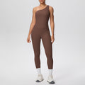 Sexy one-shoulder activewear set: high-waisted, figure-hugging leggings with pockets - perfect for outdoor leisure, running, fitness, and yoga