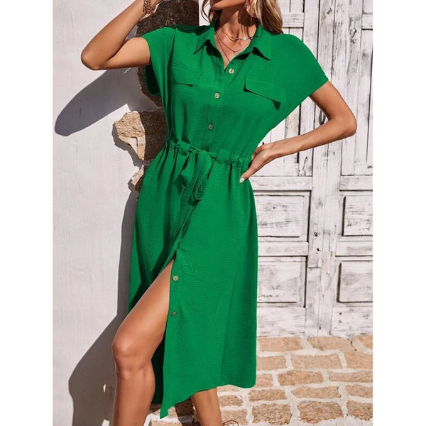 2023    explosion casual fashion comfortable dress shirt collar, drawstring waist