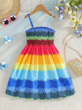 girls' sundress - rainbow gradient patchwork bohemian beach vacation summer maxi dress