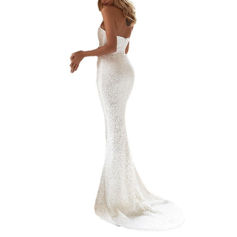 spring/summer new arrivals: european and american style slim-fit fashion dress - sexy sequin white evening gown/bandeau dress