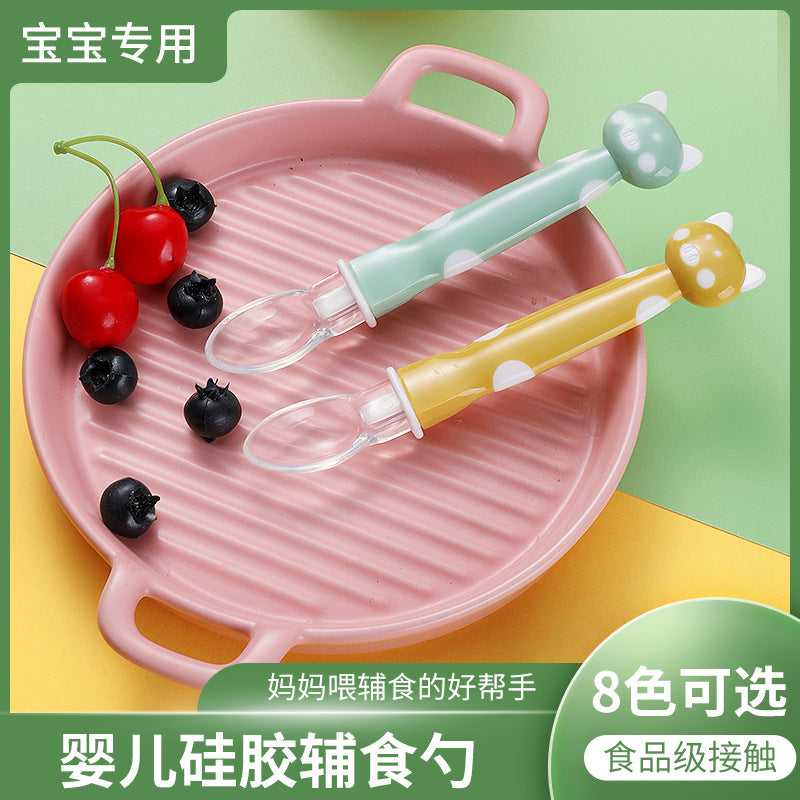 Baby silicone spoon baby complementary food feeding spoon soft head complementary food spoon baby eating training spoon feeding complementary food spoon