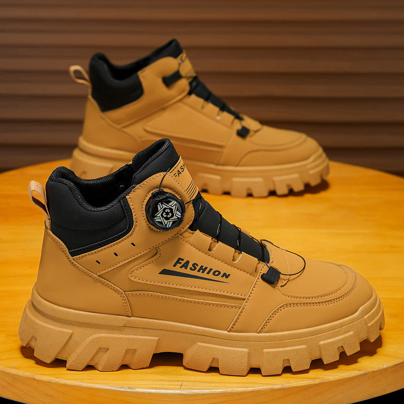 Boots men's springnew arrival2025rotate button british style boots men's high-top casual rhubarb boots men's trendy shoes