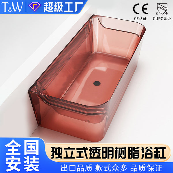 Travel household small apartment transparent resin freestanding bathtub colored crystal Internet celebrity wall adult bathtub