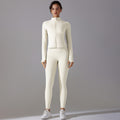 Amazon's new stand-up collar zipper long sleeves yoga clothes high waist hip lifting tight pants naked running fitness suit
