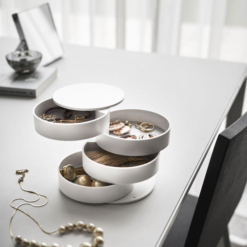 Japan Liheng, rotating jewelry box 4-layer jewelry storage box black and white