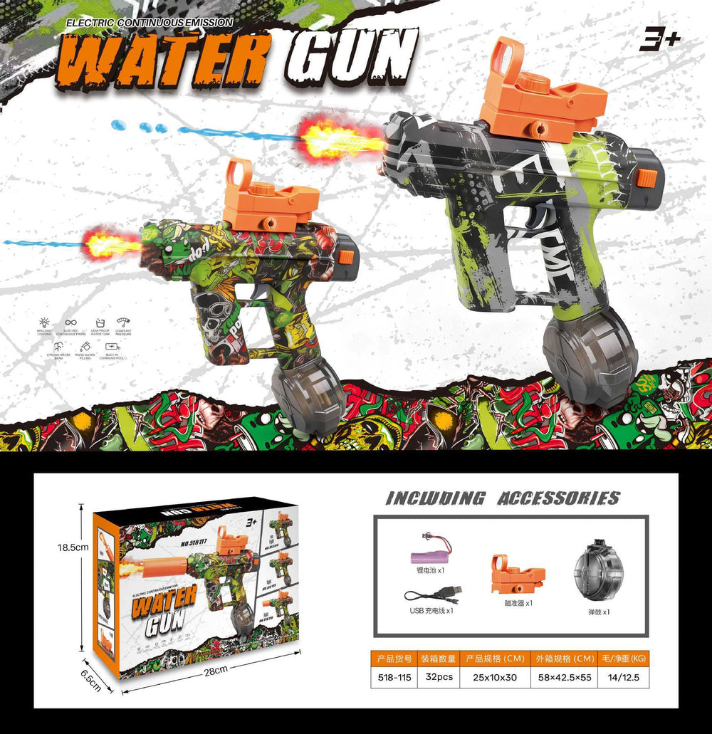 hot-selling uzi kids electric water gun toy large capacity reloading continuous water spray water fight toy wholesale