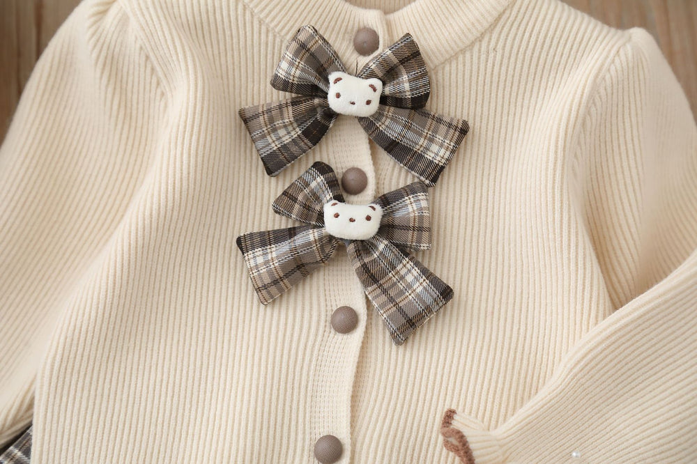 Dropshipping children's knit cardigan set -  autumn new collection - girls' preppy style two-piece outfit - baby girl open front cardigan set
