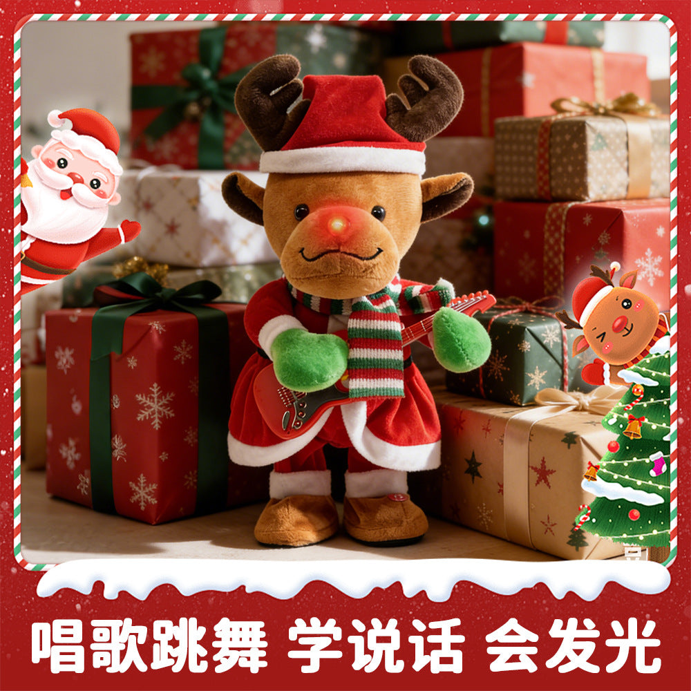 Christmas electric dancing doll light up singing talking reindeer christmas tree plush toy - top choice for christmas gifts