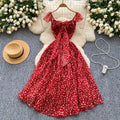 French sweet design hollow-out bow tie backless cinched waist floral dress - ethereal fairycore maxi dress