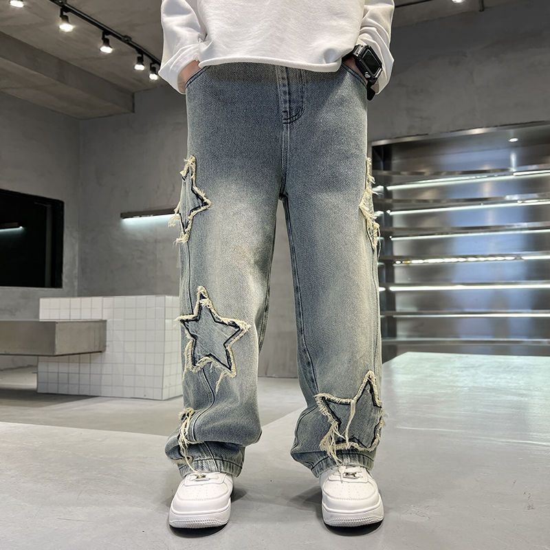 Boys' jeans: new retro straight-leg, versatile wide-leg pants - trendy american-style loose fit long trousers for spring and autumn. stylish and cool