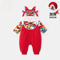Baby winter romper newborn bodysuit fleece-lined thickened red festive first birthday outfit for visiting relatives