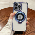 Four-corner anti-fall electroplating suitable for apple 16pro ring holder mobile phone case iphonexr/12 transparent protective cover