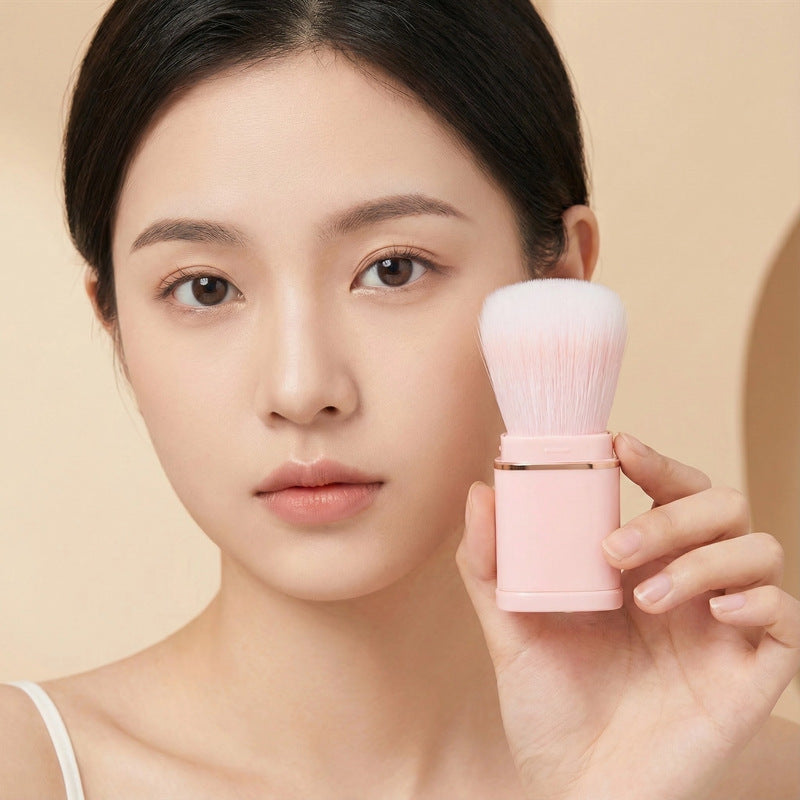 Portable makeup brush for export - pink powder brush, single-use blush & setting powder brush, retractable beauty brush