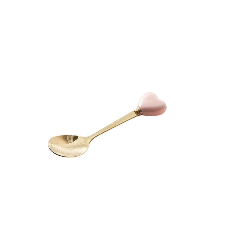 Luxury ceramic spoon stainless steel coffee spoon afternoon tea cake dessert spoon cross-border high-value small fork soup spoon