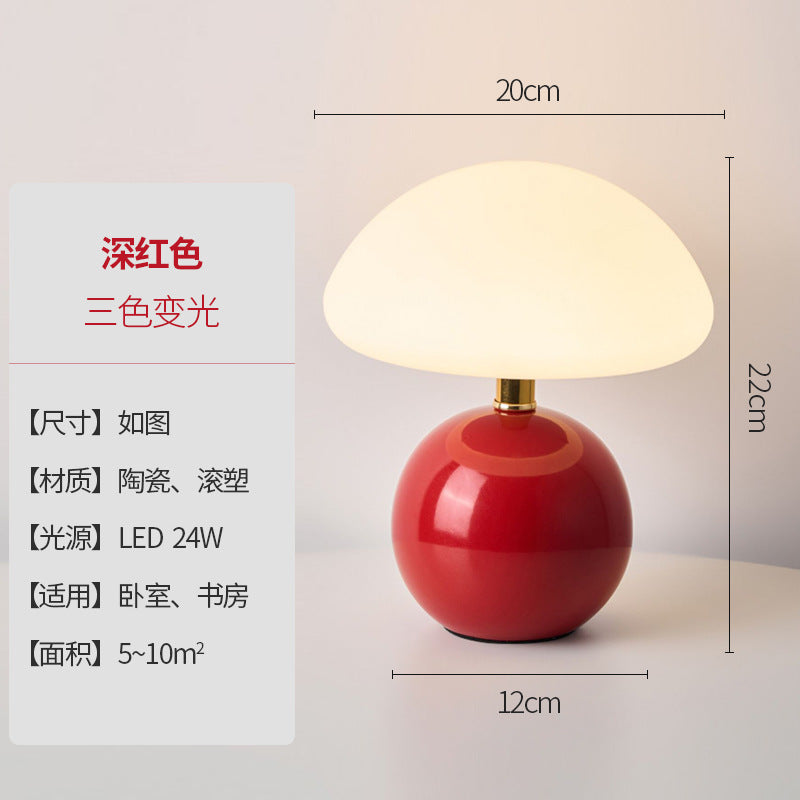 Mushroom night light - creamy ceramic, warm ambiance, always-on, eye-care led, bedroom decor, bedside lamp