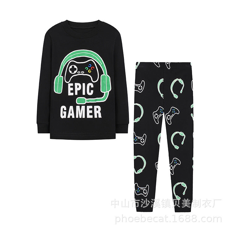 Long-sleeve t-shirt boy's set - spring/autumn crew neck outdoor sports jungle adventure bionic camouflage outfit - long pants & long-sleeve top