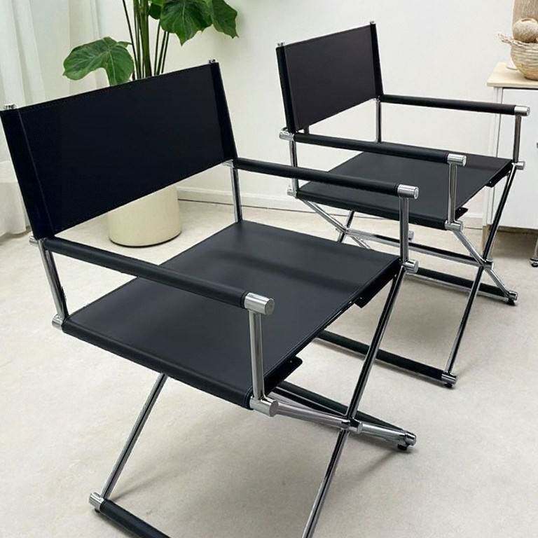 Vasily chair - vintage-inspired designer white stainless steel saddle leather folding leisure sofa chair/dining chair