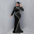 C7616 cross-border   fashion women's elegant velvet rhinestone dress