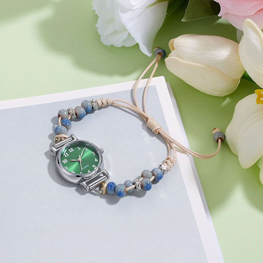 Xiaoxiangfeng braided watch girls bracelet watch nicheaccessible luxuryinschiceasiest for matchcamellia beaded watch