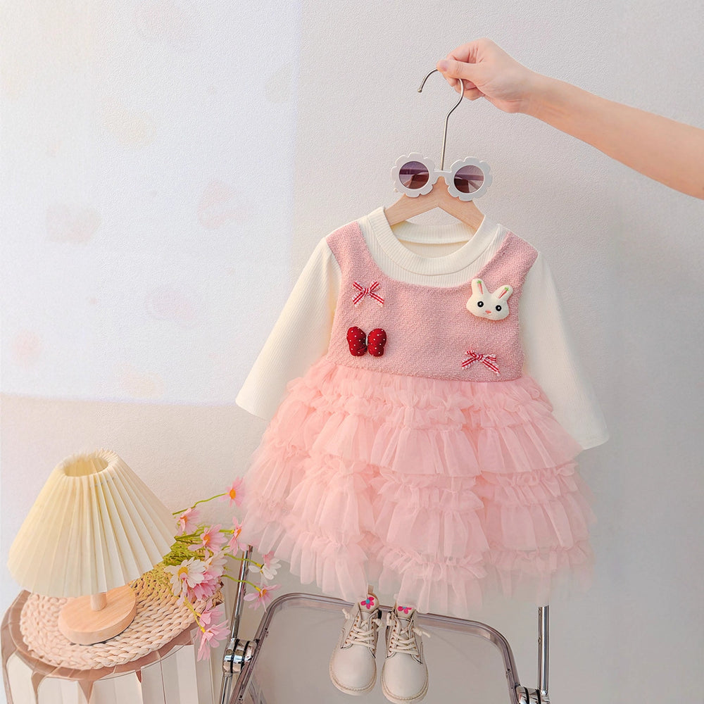 Girls' dress  new fashion korean style baby long sleeve princess dress children's mesh dress girl's formal dress