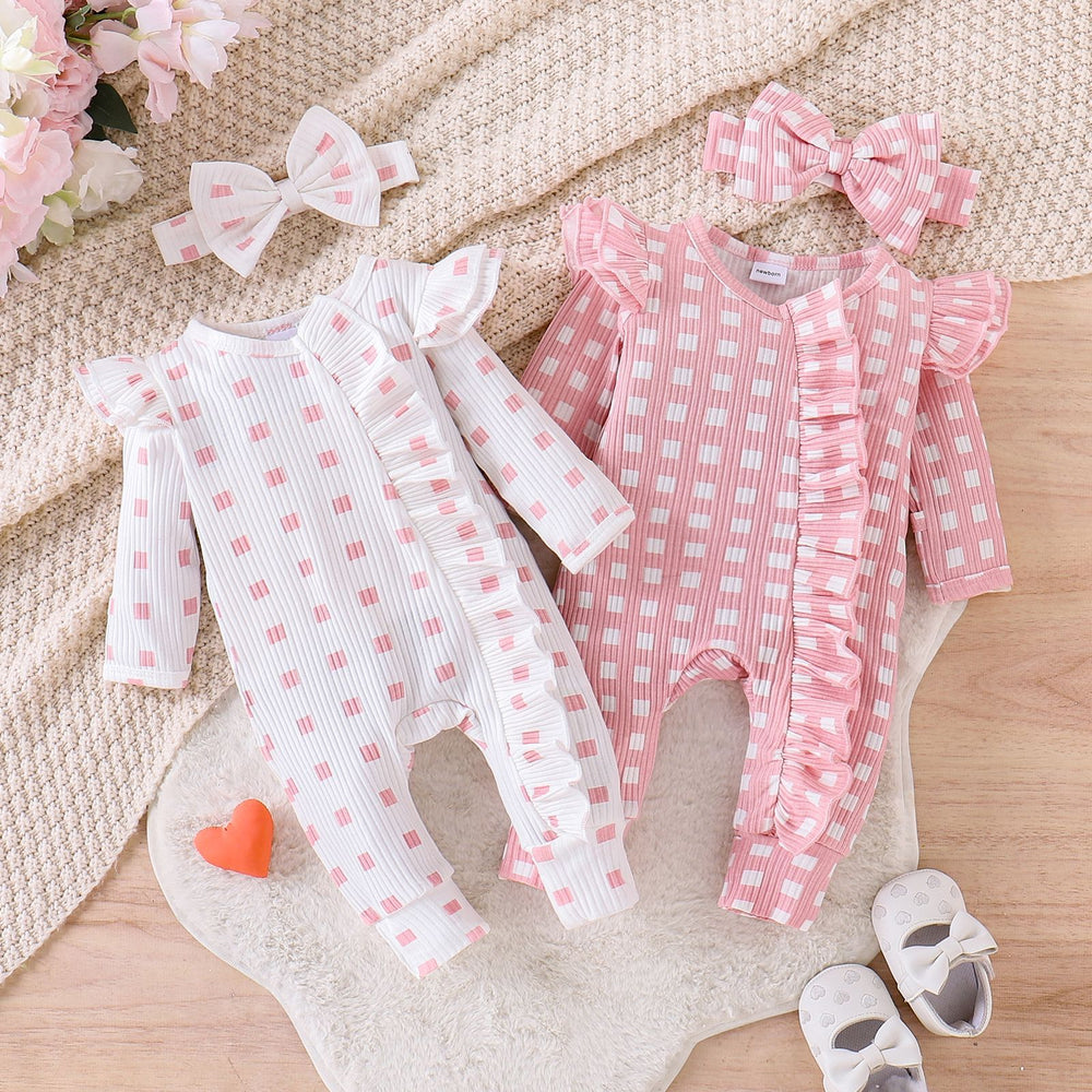 Export children's clothing cute baby girl plaidlong sleeves jumpsuit head estimate