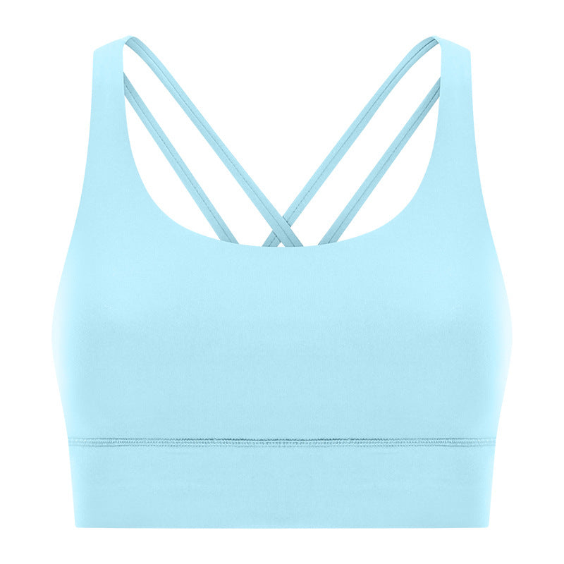 New arrival cross back yoga bra double-sided brushed nude high-strength bubble wrap push-up sports intimatesdw002