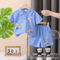 Kids' polo shirt and shorts set - new cotton cartoon car design - boys' solid color top and pants wholesale