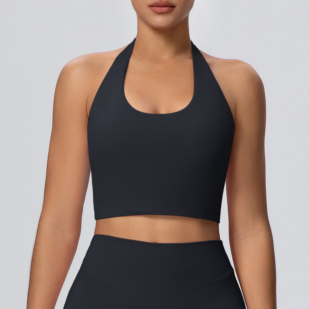 Cloud-feel halter neck backless yoga tank top - all-in-one sports bra with built-in padding, shockproof running fitness bra