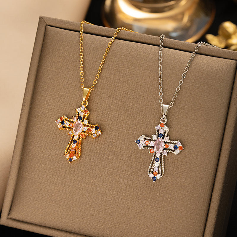 Titanium steel necklace women's cross-border hot cross pendant classy light luxury fashion simple clavicle chain jewelry wholesale