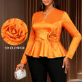 Amazon's new stereo flower long sleevestops waist rufflesv neckwork clothing banquet elegantslimming lookshirt