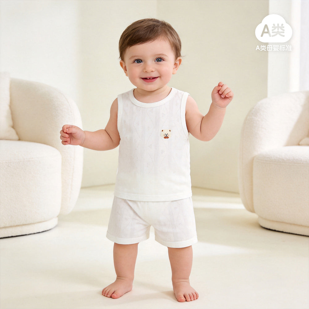 Baby two-piece outfit set: lightweight cotton tank top and shorts for summer - breathable and comfortable casual wear for infants and toddlers