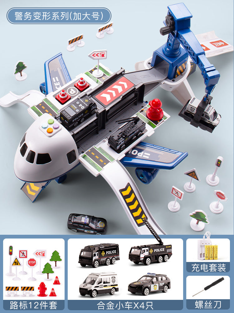 Transformed passenger aircraft kids scene toy multi-function ejection crane aircraft model inertia resistant to fall male voice light ejection