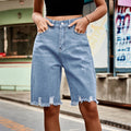 european and american new arrival cross-border  distressed denim shorts -  fashion raw hem fringe denim shorts for women