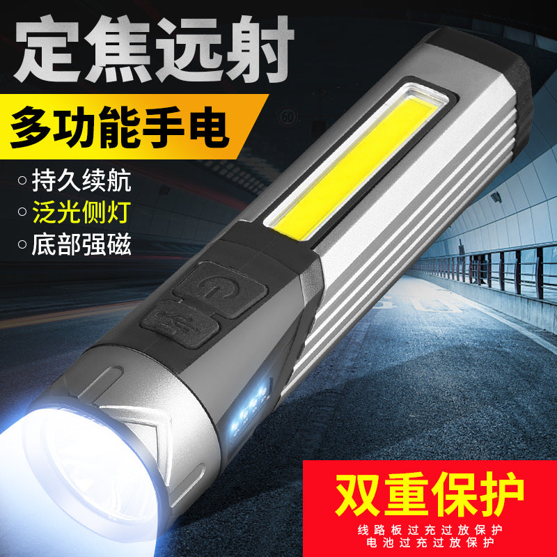 Cross-border new strong light USB charging 90 degree elbow LED red and white light warning light light pen buckle strong magnetic flashlight