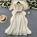 Frenchretropolo collar short-sleeved button cardiganknittingdress women's waist slimming look inner sweater skirt long skirt
