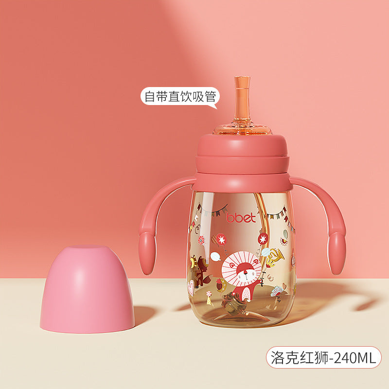 Dual-use straw cup for toddlers (1-2-3 years) with handle - leak-proof ppsu sippy cup for babies and young children - anti-choking design for learning to drink