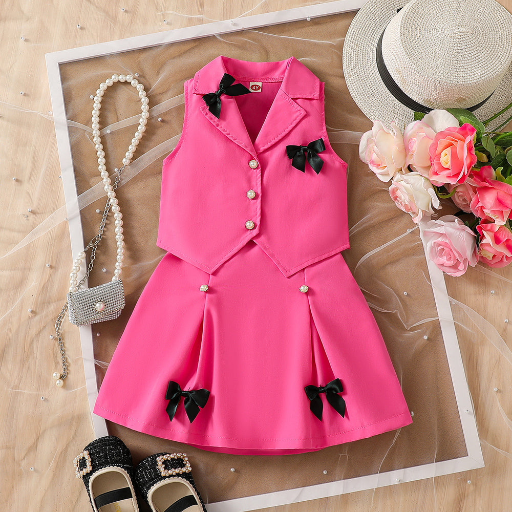 hot-selling  export fashion two-piece set: sweet & cool vest with bow and a-line skirt