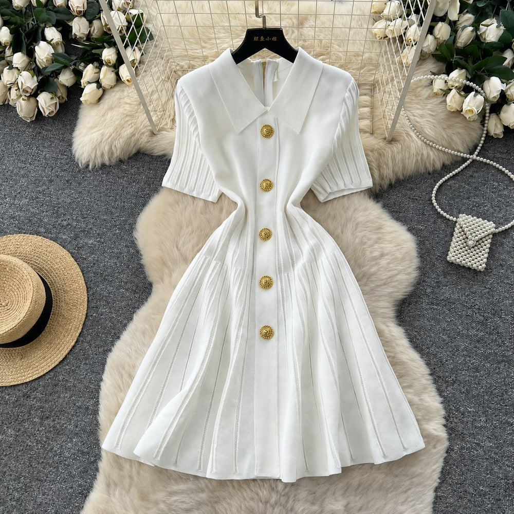 Xiaoxiangfengclassy contrast colorbows strappy long sleevesdress women's metal buckle waist slimming lookknitting short skirt