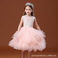 Girls' formal dress new arrival: customizable tulle tutu princess dress - pink floral print cake skirt, european & american style vest dress