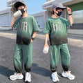 Boys' summer short-sleeve and pants set,  new style, mid-to-large children's activewear, kids' summer lightweight two-piece outfit