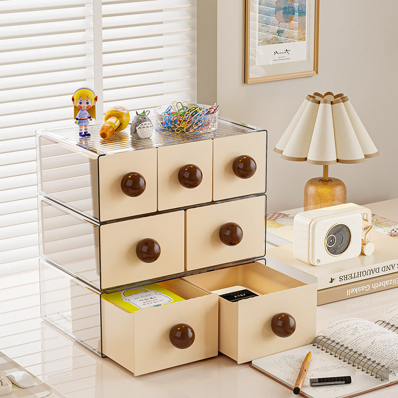 Desktop Stationery Storage Box Handmade Ledger Drawer Shelf Desk Station Organizing Box Dust-proof Storage Box