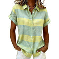 Amazon plaid shirt collar short sleeve shirt women's  summer new casual slim fit everyday top
