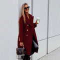 e-commerce european and american women's clothing   spring double-breasted mid-length woolen casual coat